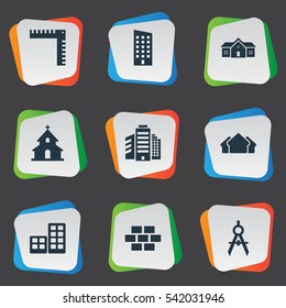 Set Of 9 Simple Construction Icons. Can Be Found Such Elements As Superstructure, Residence, Stone And Other.