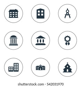 Set Of 9 Simple Construction Icons. Can Be Found Such Elements As Reward, Flat, Construction And Other.