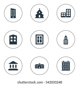 Set Of 9 Simple Construction Icons. Can Be Found Such Elements As Block, Glazing, Booth And Other.