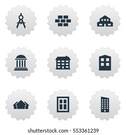 Set Of 9 Simple Construction Icons. Can Be Found Such Elements As Construction, Stone, Engineer Tool And Other.