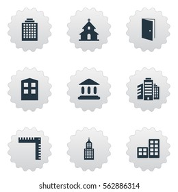 Set Of 9 Simple Construction Icons. Can Be Found Such Elements As Length, Superstructure, Offices And Other.