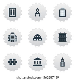 Set Of 9 Simple Construction Icons. Can Be Found Such Elements As Block, Stone, Superstructure And Other.