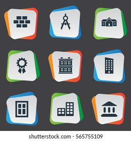 Set Of 9 Simple Construction Icons. Can Be Found Such Elements As Flat, Residence, Engineer Tool And Other.