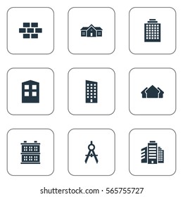 Set Of 9 Simple Construction Icons. Can Be Found Such Elements As Superstructure, Construction, Stone And Other.