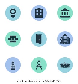 Set Of 9 Simple Construction Icons. Can Be Found Such Elements As Superstructure, Reward, Booth And Other.