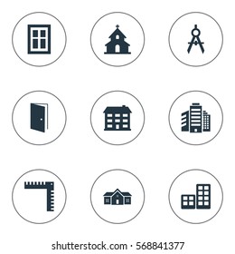 Set Of 9 Simple Construction Icons. Can Be Found Such Elements As Glazing, Flat, Superstructure And Other.