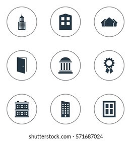 Set Of 9 Simple Construction Icons. Can Be Found Such Elements As Reward, Academy, Floor And Other.