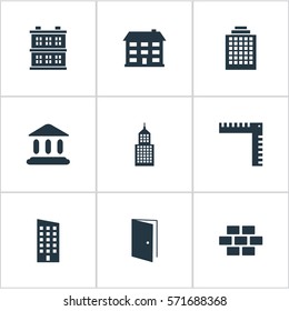 Set Of 9 Simple Construction Icons. Can Be Found Such Elements As School, Stone, Floor And Other.