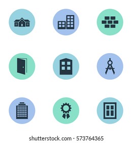 Set Of 9 Simple Construction Icons. Can Be Found Such Elements As Reward, Residence, Construction And Other.