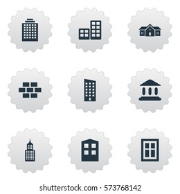 Set Of 9 Simple Construction Icons. Can Be Found Such Elements As Floor, Residence, Booth And Other.