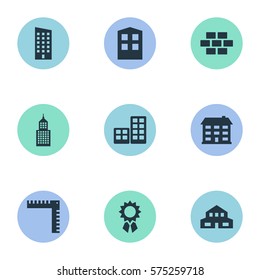 Set Of 9 Simple Construction Icons. Can Be Found Such Elements As Construction, Length, Stone And Other.