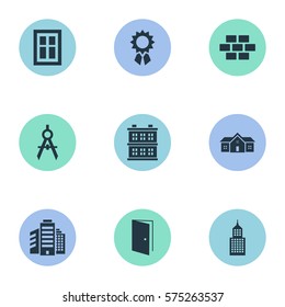 Set Of 9 Simple Construction Icons. Can Be Found Such Elements As Gate, Reward, Block And Other.