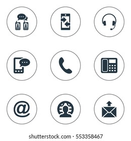 Set Of 9 Simple Contact Icons. Can Be Found Such Elements As Postal, International Job, E-Mail Symbol And Other.