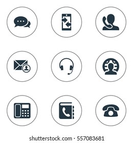 Set Of 9 Simple Contact Icons. Can Be Found Such Elements As Telephone, International Job, Epistle Author And Other.