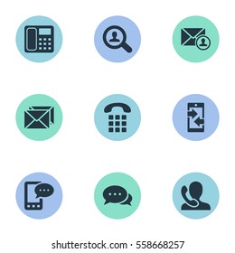 Set Of 9 Simple Contact Icons. Can Be Found Such Elements As Correspondence, Dialogue, Epistle Author And Other.
