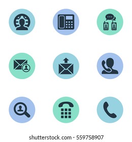 Set Of 9 Simple Contact Icons. Can Be Found Such Elements As Postage, International Job, Posting And Other.