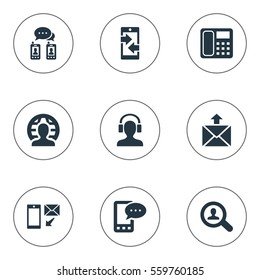 Set Of 9 Simple Contact Icons. Can Be Found Such Elements As Monitor, Job Research, Postal And Other.