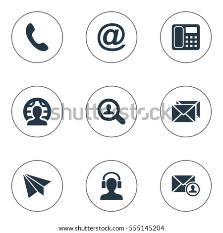 Set Of 9 Simple Contact Icons. Can Be Found Such Elements As Correspondence, Epistle Author, Intercommunication And Other.