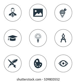 Set Of 9 Simple Creative Thinking Icons. Can Be Found Such Elements As Dividers, View, Image And Other.