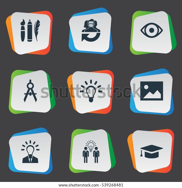 Set Of 9 Simple Creative\
Thinking Icons. Can Be Found Such Elements As Image, View, Dividers\
And Other.