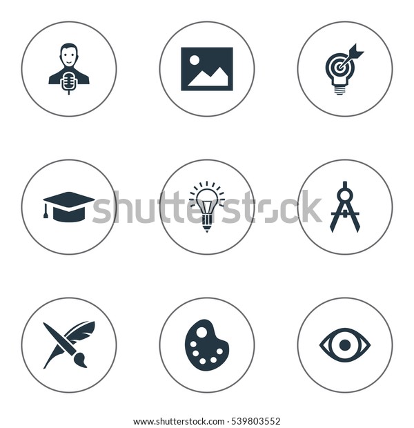 Set Of 9 Simple Creative\
Thinking Icons. Can Be Found Such Elements As Dividers, View, Image\
And Other.