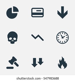Set Of 9 Simple Crisis Icons. Can Be Found Such Elements As Head Bone, Clock, Info Graph And Other.