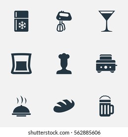 Set Of 9 Simple Cuisine Icons. Can Be Found Such Elements As Cocktail, Cup, Wheat And Other.
