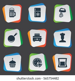 Set Of 9 Simple Cuisine Icons. Can Be Found Such Elements As Cook, Cup, Lager And Other.