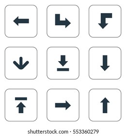 Set Of 9 Simple Cursor Icons. Can Be Found Such Elements As Reduction, Upward Direction, Transfer And Other.