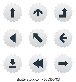 Set Of 9 Simple Cursor Icons. Can Be Found Such Elements As Left Direction, Upward Direction, Rearward And Other.