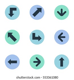 Set Of 9 Simple Cursor Icons. Can Be Found Such Elements As Downwards Pointing, Left Direction, Upward Direction And Other.