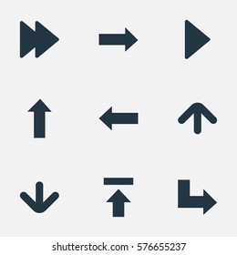 Set Of 9 Simple Cursor Icons. Can Be Found Such Elements As Right Direction, Upward Direction, Left Direction And Other.