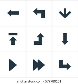 Set Of 9 Simple Cursor Icons. Can Be Found Such Elements As Pointer, Downwards Pointing, Transfer And Other.