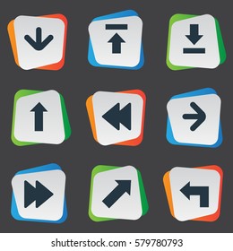 Set Of 9 Simple Cursor Icons. Can Be Found Such Elements As Rearward, Transfer, Downwards Pointing And Other.