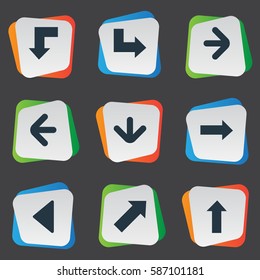 Set Of 9 Simple Cursor Icons. Can Be Found Such Elements As Left Direction, Right Direction, Upward Direction And Other.