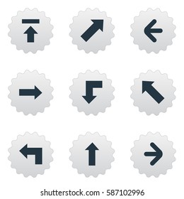 Set Of 9 Simple Cursor Icons. Can Be Found Such Elements As Indicator, Transfer, Left Direction And Other.