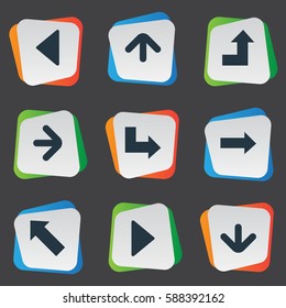 Set Of 9 Simple Cursor Icons. Can Be Found Such Elements As Downwards Pointing, Pointer, Right Direction And Other.