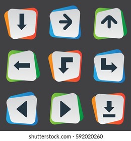 Set Of 9 Simple Cursor Icons. Can Be Found Such Elements As Right Landmark, Downwards Pointing, Left Landmark.
