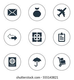 Set Of 9 Simple Distribution Icons. Can Be Found Such Elements As Gingham, Holdall, Clipboard And Other.