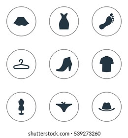 Set Of 9 Simple Dress Icons. Can Be Found Such Elements As Man Clothing, Rack, Mannequin And Other.