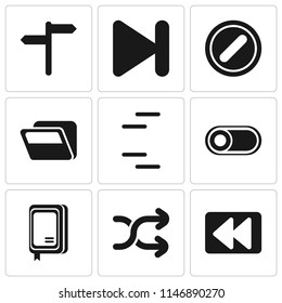 Set Of 9 simple editable icons such as Rewind, Shuffle, Notebook, Switch, Folder, Forbidden, Next, , can be used for mobile, pixel perfect vector icon pack