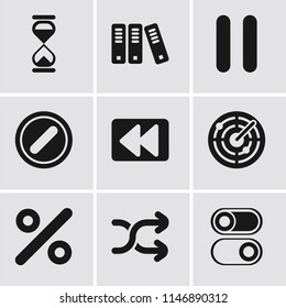 Set Of 9 simple editable icons such as Switch, Shuffle, Percent, Radar, Rewind, Forbidden, Pause, Archive, Hourglass, can be used for mobile, pixel perfect vector icon pack