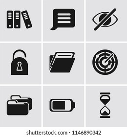 Set Of 9 simple editable icons such as Hourglass, Battery, Folder, Radar, Locked, Hide, Notification, Archive, can be used for mobile, pixel perfect vector icon pack