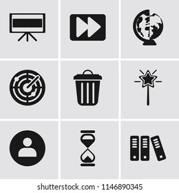 Set Of 9 simple editable icons such as Archive, Hourglass, User, Magic wand, Garbage, Radar, Worldwide, Fast forward, Television, can be used for mobile, pixel perfect vector icon pack