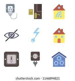 Set Of 9 simple editable icons such as Smart home, Plug, Switch, Home, Power, Blind, Doorbell, can be used for mobile, pixel perfect vector icon pack