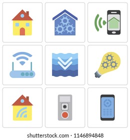 Set Of 9 simple editable icons such as Remote, Intercom, Home, Smart, Deep, Modem, Smartphone, Smart home, can be used for mobile, pixel perfect vector icon pack