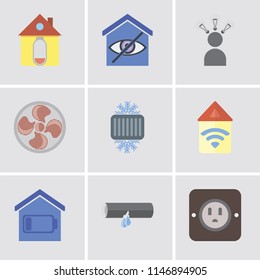 Set Of 9 simple editable icons such as Plug, Leak, Smart home, Automation, Cool, Fan, Smart, Home, can be used for mobile, pixel perfect vector icon pack
