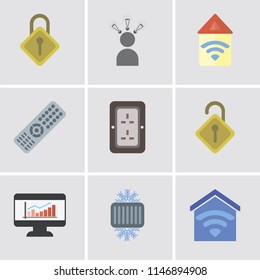 Set Of 9 simple editable icons such as Smart home, Cool, Dashboard, Locked, Plug, Remote, Automation, Smart, Locking, can be used for mobile, pixel perfect vector icon pack