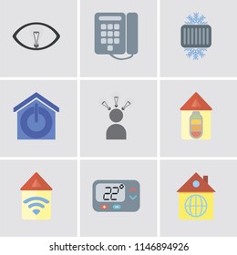 Set Of 9 simple editable icons such as Home, Thermostat, Automation, Smart, Smart home, Cool, Dial, can be used for mobile, pixel perfect vector icon pack