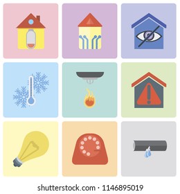 Set Of 9 simple editable icons such as Leak, Dial, Light, Smart home, Sensor, Temperature, Home, can be used for mobile, pixel perfect vector icon pack